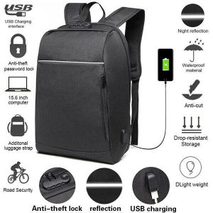 Electric way תיקים  Mens Backpack Anti-theft USB Charger Port Business Bags Load 15.6 Inch Laptop