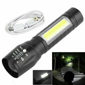 Portable T6 COB LED Tactical USB Rechargeable Zoomable Flashlight Torch Lamp